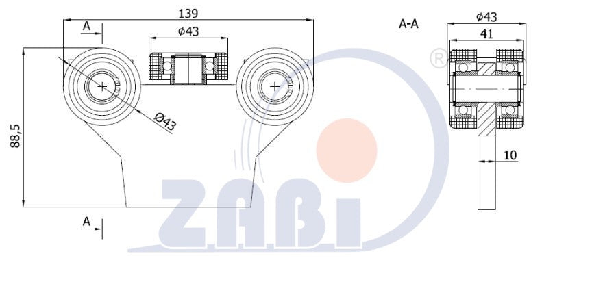 Wózek bez podstawy do bramy (PROFIL 50x50x3mm) - G-5T-50