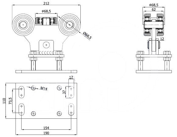 Wózki i rolki do bram przesuwnych - ZESTAW (PROFIL 80x80x5mm) - ZW80TM