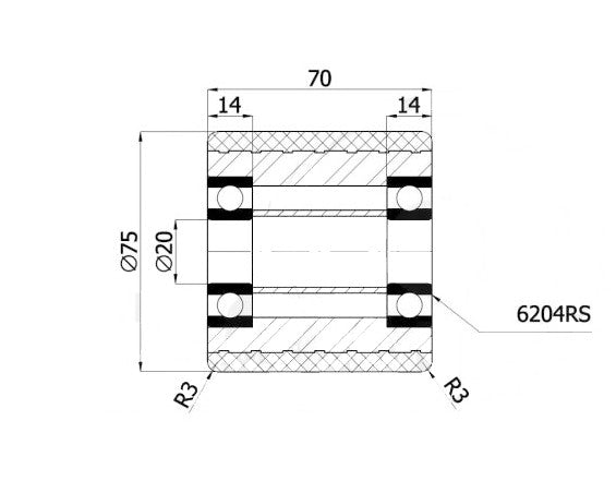 Rolka wózka paletowego aluminiowo-poliuretanowa 75x70mm - RAP-75-70
