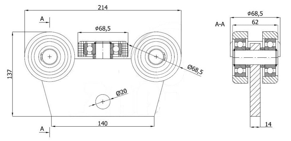 Wózek rolka do bramy - wahadło (PROFIL 80x80x5mm) - WG-5T-80
