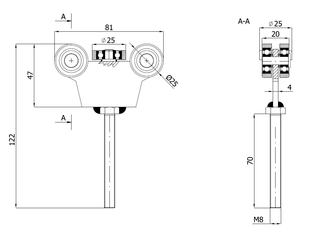 Wózek bez podstawy (PROFIL 30x30x2mm) - G-5M-30/M8