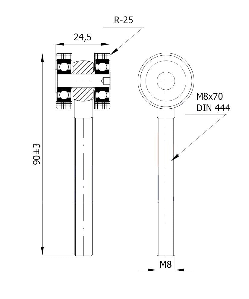 Rolka ze śrubą (PROFIL 30x30x2mm) - P-2T-30/M8