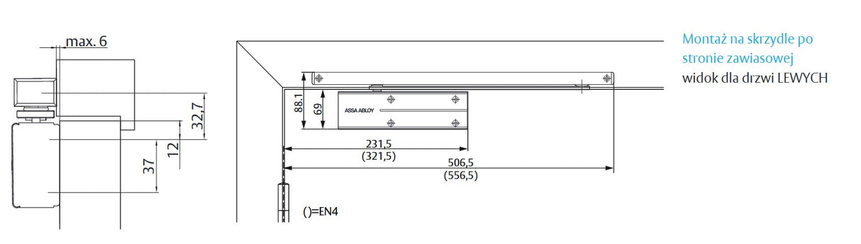 Samozamykacz Assa Abloy DC175 srebrny do drzwi 110cm maksymalna waga 80kg - DC175-EV1
