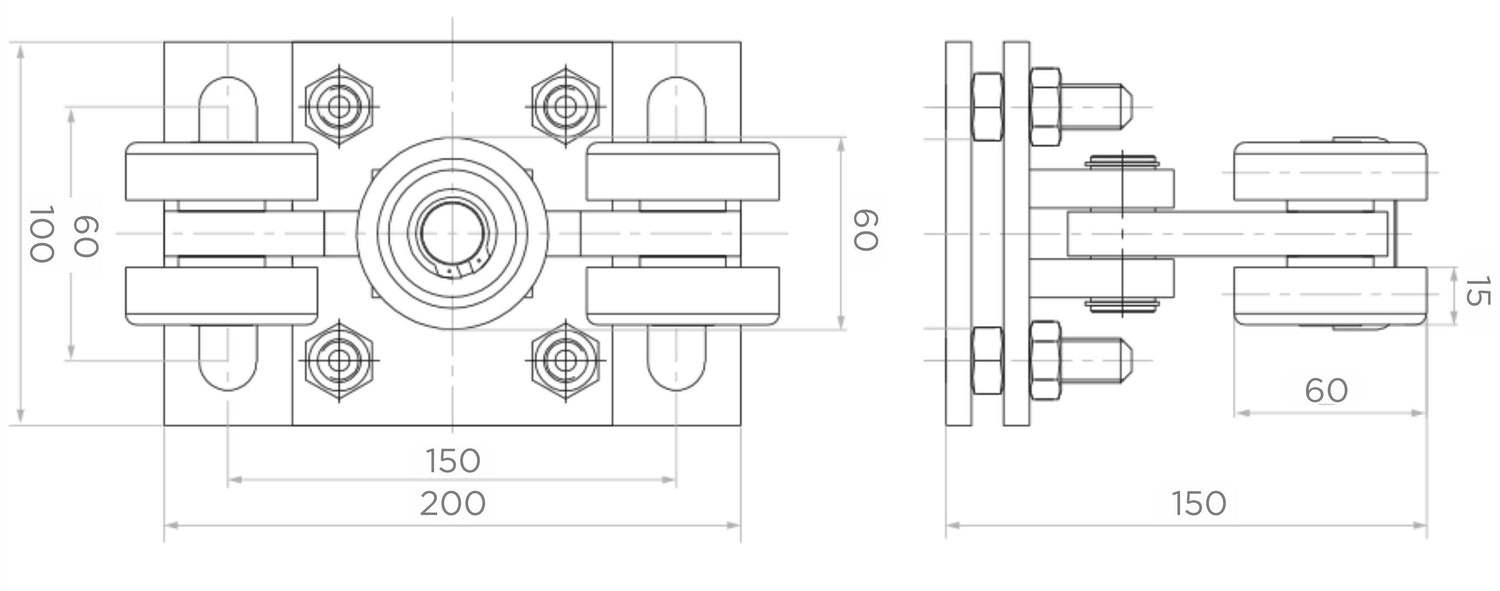 Wózki i rolki do bramy przesuwnej na profil 70x70 - ZESTAW - 60.00E.70