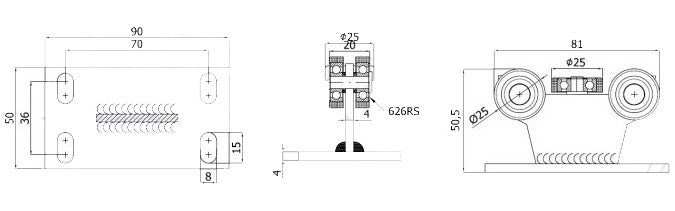 Wózek do bramy - 5 rolkowy, stały (PROFIL 30x30x2mm) - 5M-30