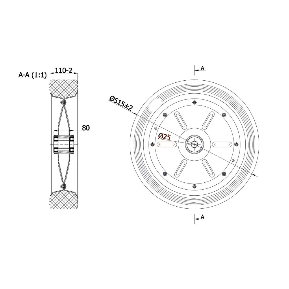 Koło fi 515 mm metalowo-gumowe - 500Ł/25