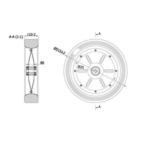 Koło fi 515 mm metalowo-gumowe - 500Ł/25
