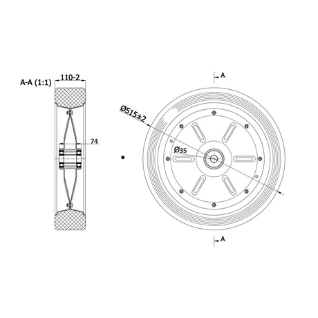 Koło metalowo-gumowe 500Ł/35 rysunek techniczny