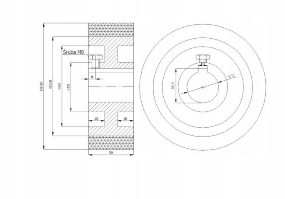 ROLKA Rolki koło do posuwu fi. 140mm - RMP-140-50/35