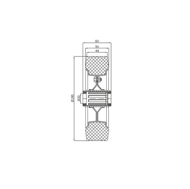 Koło transportowe fi 180mm metalowo gumowe łożysko wałeczkowe otwór 20mm - 51N