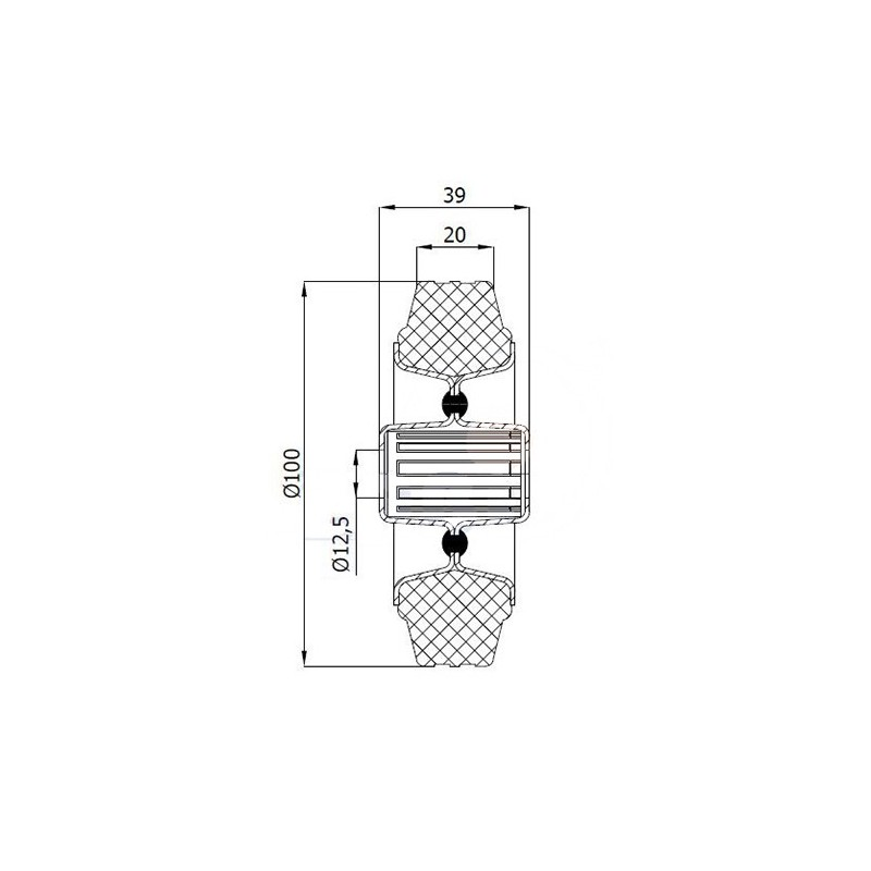 Koło transportowe fi 100mm metalowo gumowe łożysko wałeczkowe otwór 12mm - 10