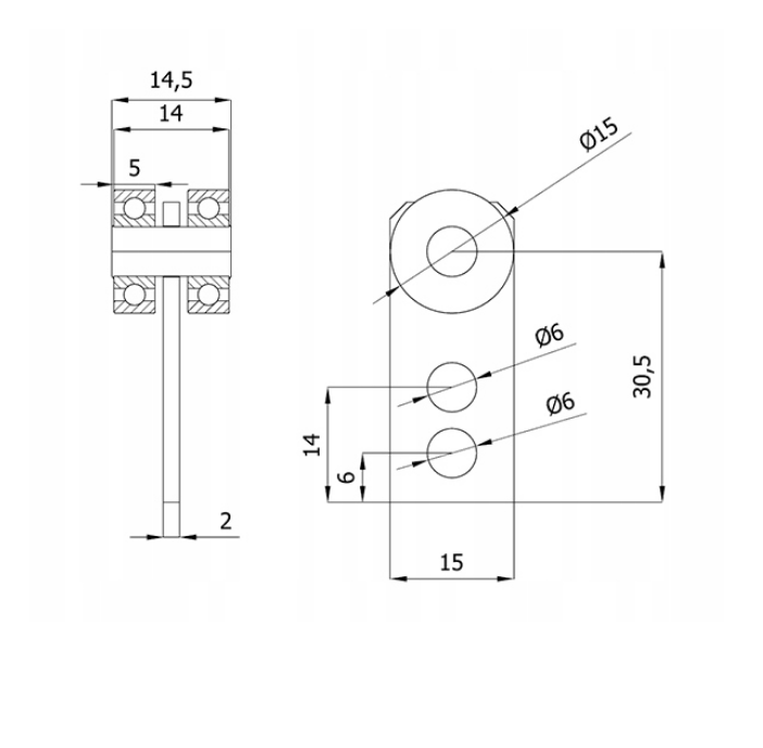 Zestaw do drzwi przesuwnych bramy samonośnej z rolkami profil 20x20 + 2 wózki P-2M-20