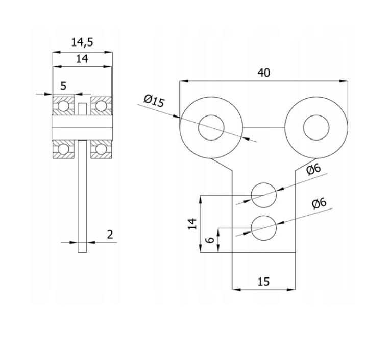 Zestaw do drzwi przesuwnych bramy samonośnej z rolkami profil 20x20 + 2 wózki 4M-20