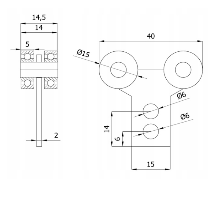 Zestaw do drzwi przesuwnych bramy samonośnej z rolkami profil 20x20 + 2 wózki P-4M-20