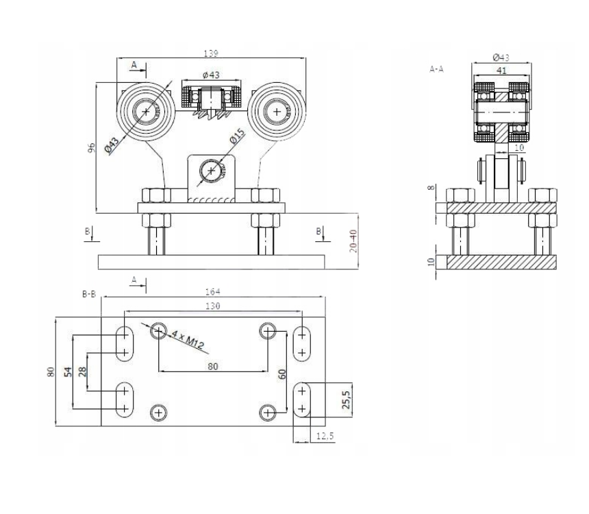 WÓZEK ROLKA KÓŁKA bramy PROFIL 50x50x2,5mm ZESTAW