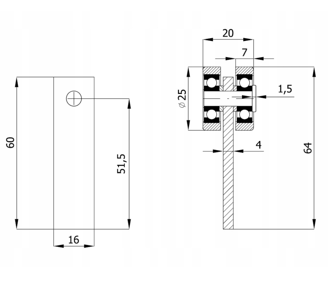 Zestaw do drzwi przesuwnych bramy samonośnej z rolkami profil 30x30 + 3 wózki