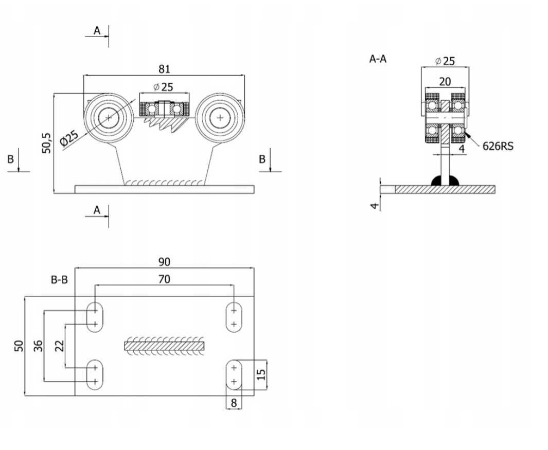 Zestaw do drzwi przesuwnych bramy samonośnej z rolkami profil 30x30 + 2 wózki 5t-30