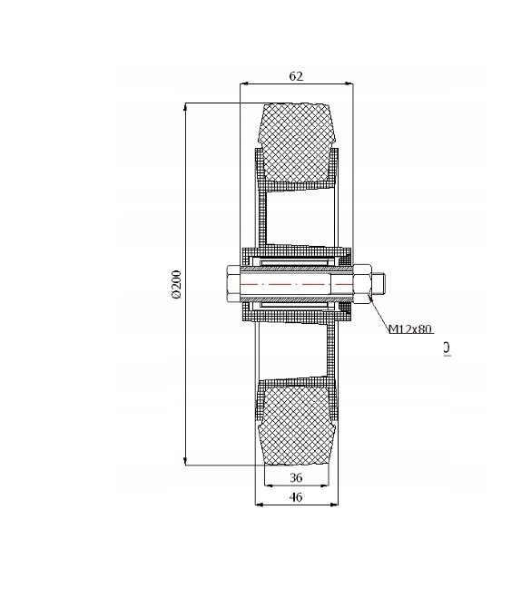 Koło tworzywowo-gumowe fi 200 mm ciche, nośne, do sprzętu transportowego i regałów 61T