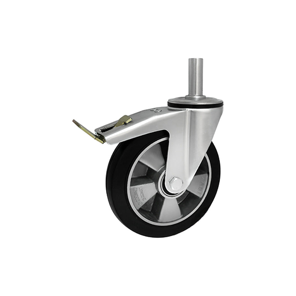 Koło aluminiowo-gumowe 200 mm w obudowie z trzpieniem ø28x65 i hamulcem A66GH*28