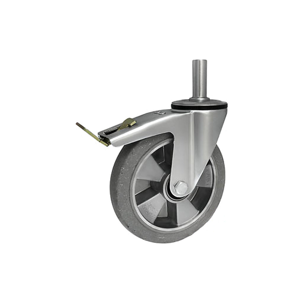 Koło aluminiowo-gumowe 200 mm w obudowie z trzpieniem ø27x65 i hamulcem A66GSH*27