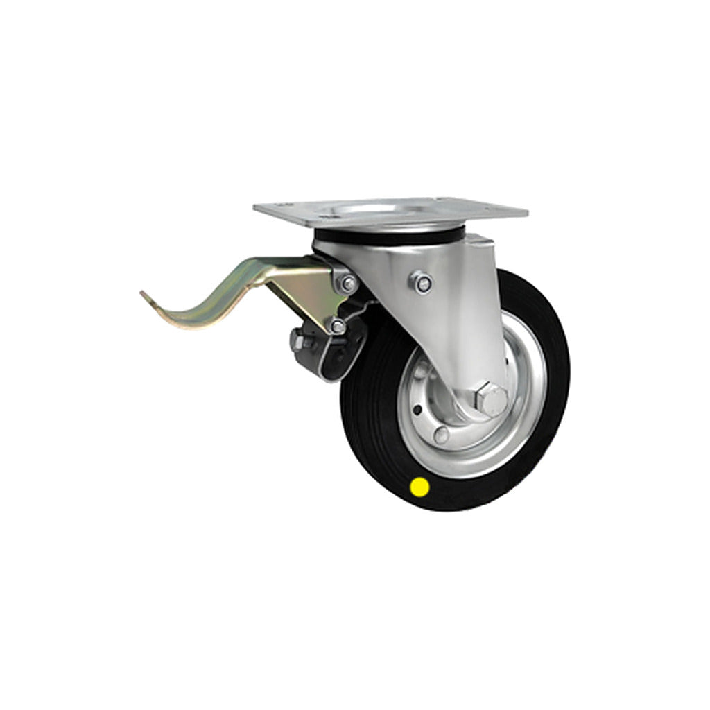 Koło elektrostatyczne metalowo-gumowe 160 mm w obudowie skrętnej z hamulcem 45H-AS