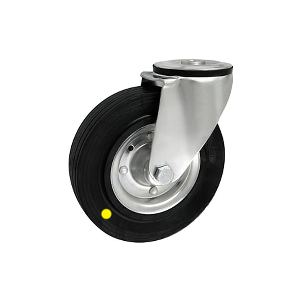 Koło elektrostatyczne metalowo-gumowe 180 mm w obudowie skrętnej z otworem 57-AS