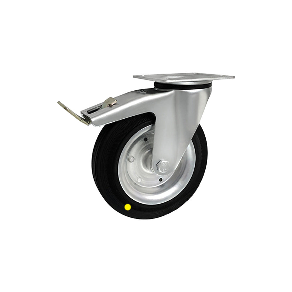 Koło elektrostatyczne metalowo-gumowe 200 mm w obudowie skrętnej z hamulcem 65WH-AS
