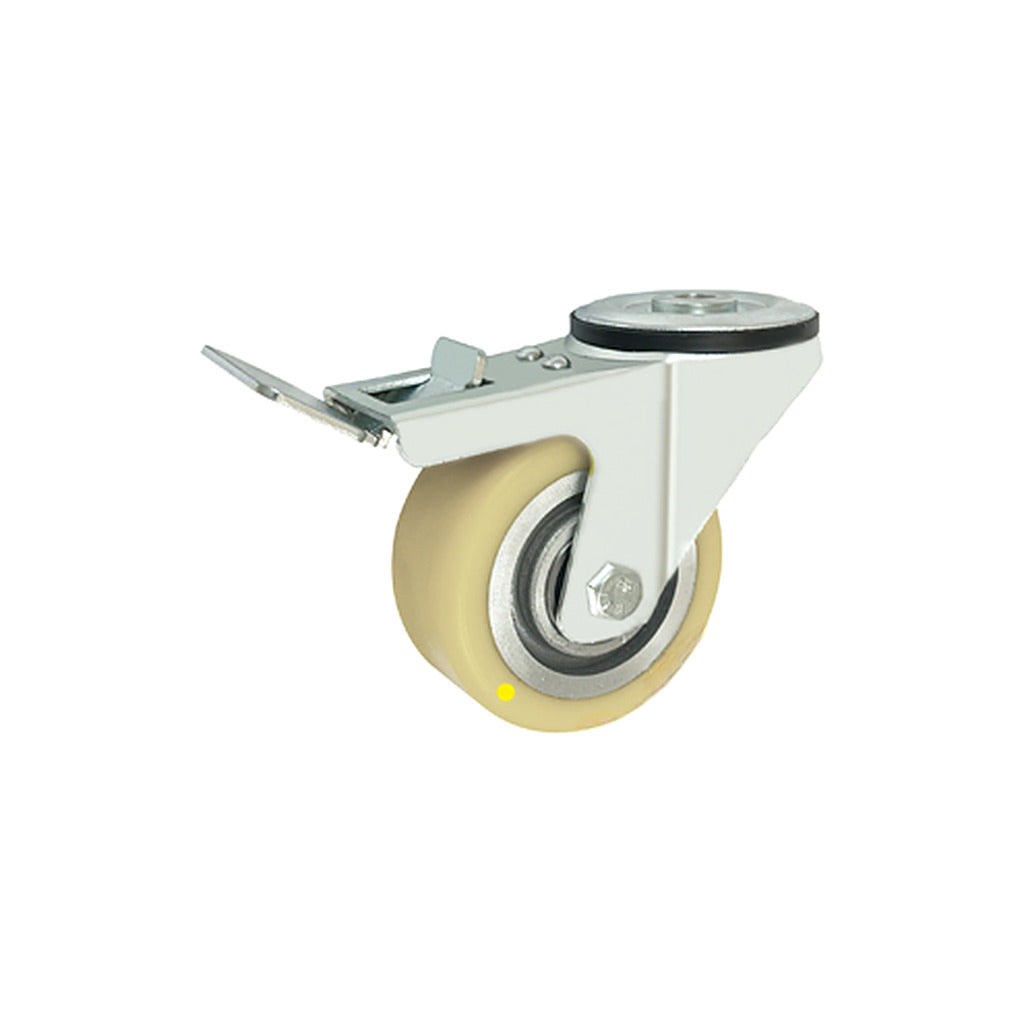 Koło elektrostatyczne aluminiowo-poliuretanowe 80 mm w obudowie z otworem i hamulcem A8PH/10-AS