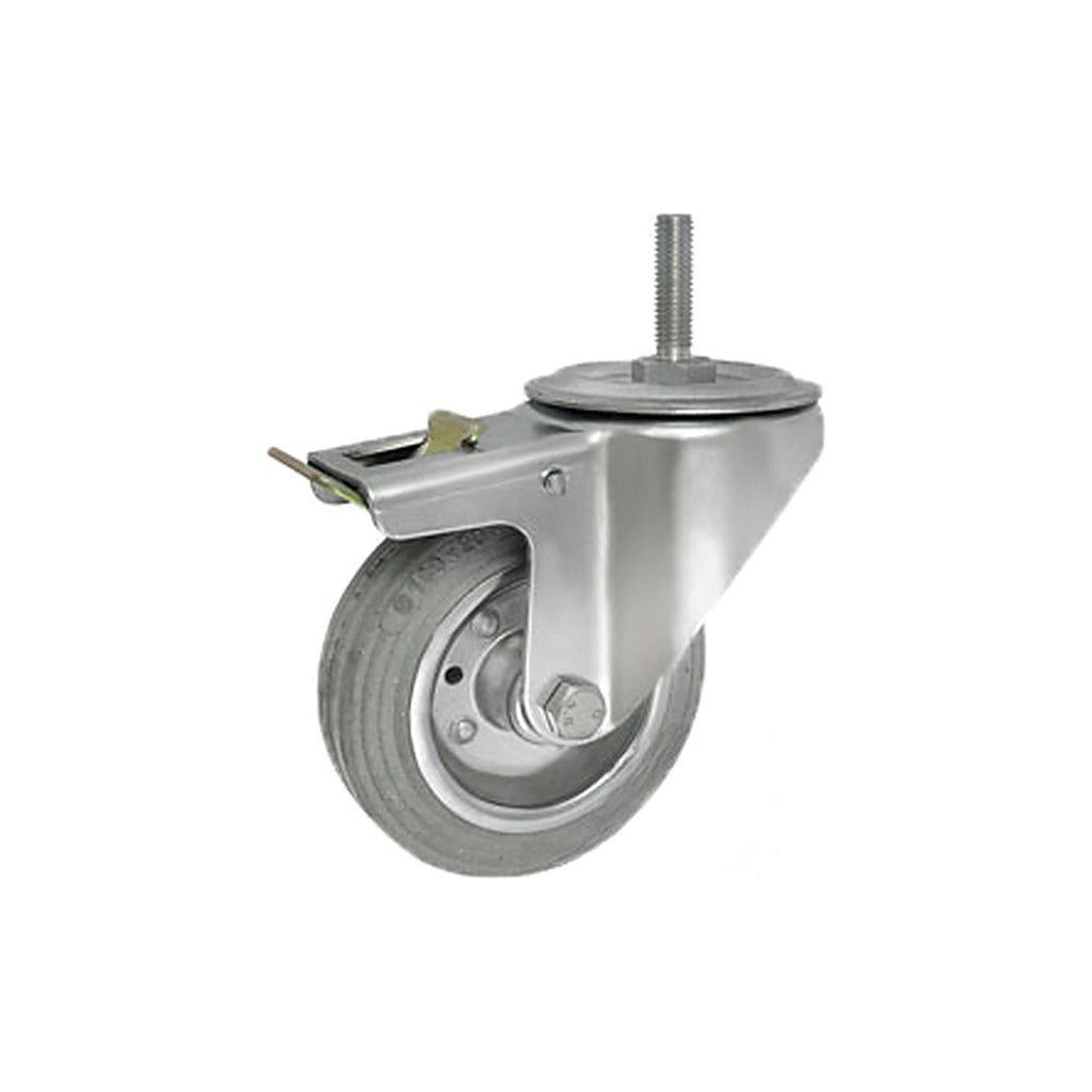 Koło metalowo-gumowe 100 mm w obudowie z trzpieniem M10x35 i hamulcem 16SH*M10