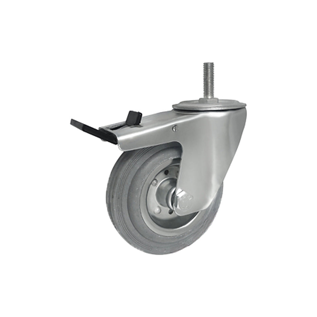 Koło metalowo-gumowe 125 mm w obudowie z trzpieniem M10x35 i hamulcem 26MSH*M10
