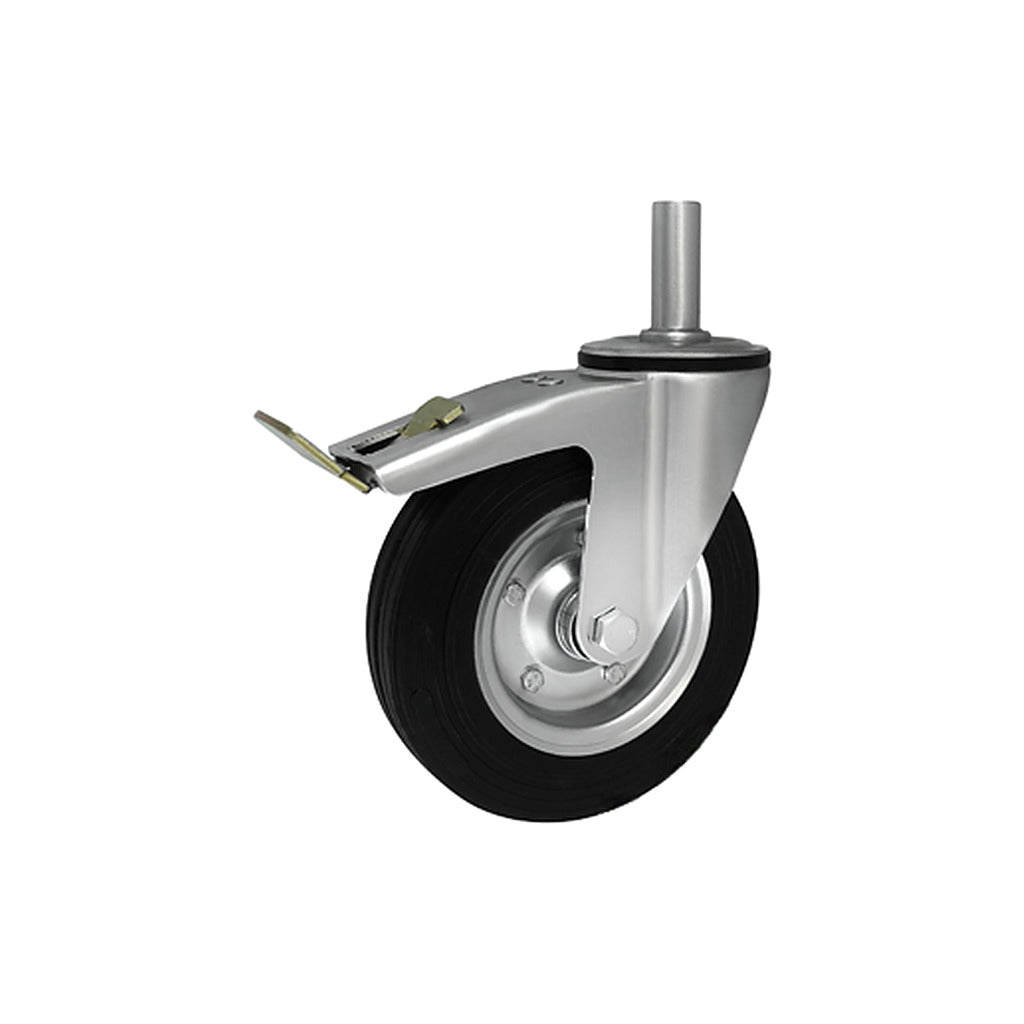 Koło metalowo-gumowe 200 mm w obudowie z trzpieniem ø25x65 i hamulcem 66NH*25