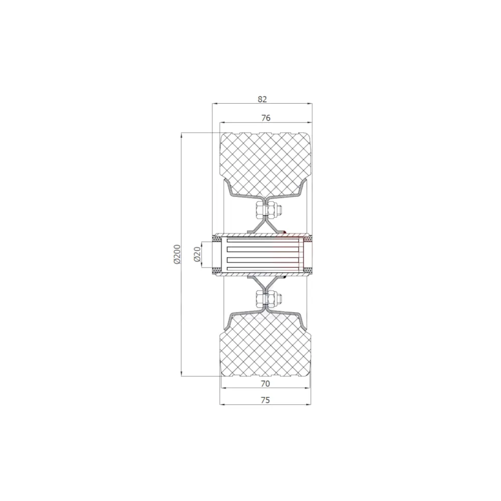 Koło transportowe fi 200mm metalowo gumowe łożysko wałeczkowe otwór 20mm - 60NN/25