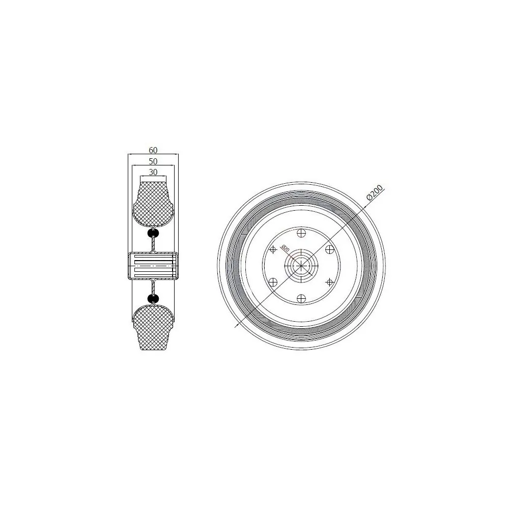 Koło transportowe fi 200mm metalowo gumowe łożysko wałeczkowe otwór 20mm - 60S