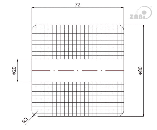 Rolka poliamidowa 80 mm otwór 20 mm bez łożysk R9-80-70, rysunek techniczny z wymiarami