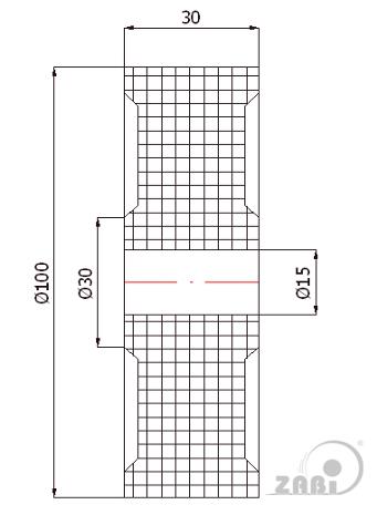 Rolka poliamidowa 100 mm otwór 15 mm bez łożysk RB-100, rysunek techniczny z wymiarami