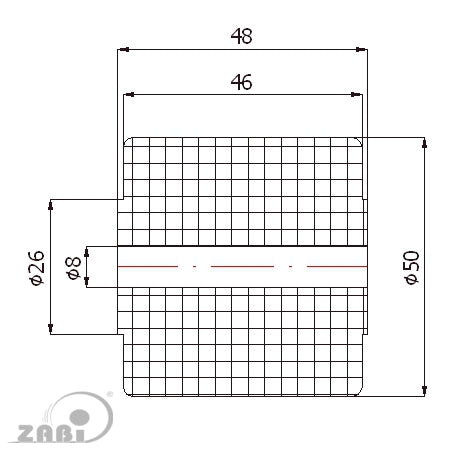 Rolka poliamidowa 50 mm otwór 8 mm bez łożysk RB-50-48/8, rysunek techniczny z wymiarami
