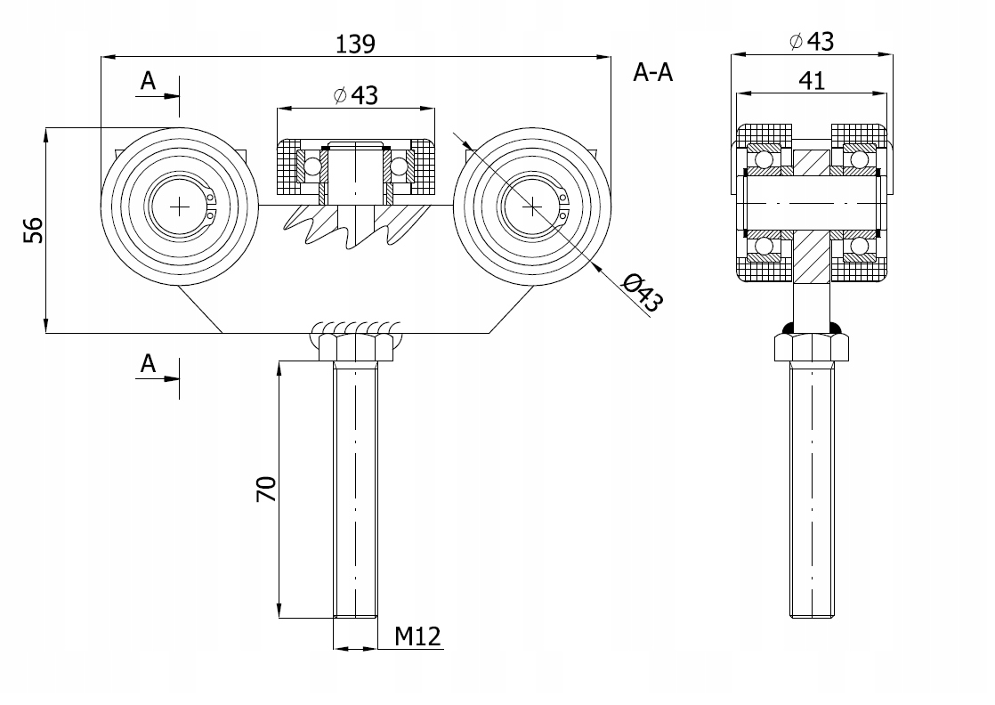 ROLKA do BRAMY DRZWI PODWIESZANEJ profil 50x50x2,5 G-5T-50/M12