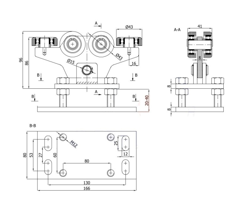 Wózek do bramy 6 rolkowy (PROFIL 50x50x3mm) - WR-6T-50