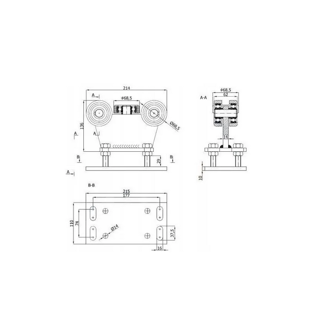 Wózek stały z regulacją wysokości do bramy przesuwnej do profilu: 80x80x5 - R-5T-80