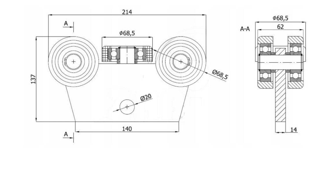 Wózek bez podstawy do bramy - wahadło (PROFIL 80x80x5mm) - WG-5M-80