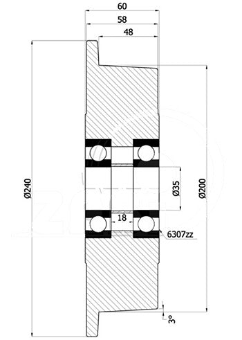 Koło KOŁNIERZOWE STALOWE fi 240 łożysko - V60