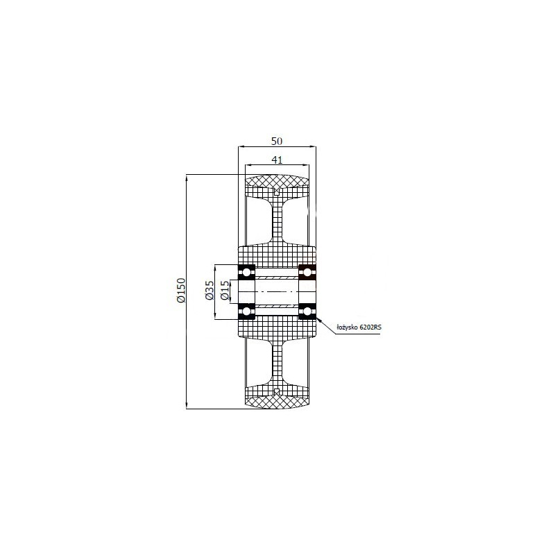 Koło do wózka poliamidowo poliuretanowe ciche fi 150 mm otwór 25 mm - 70BCN/20