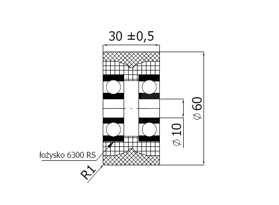 Rolka poliamidowo-poliuretanowa RPAPU-50-26/10Ł