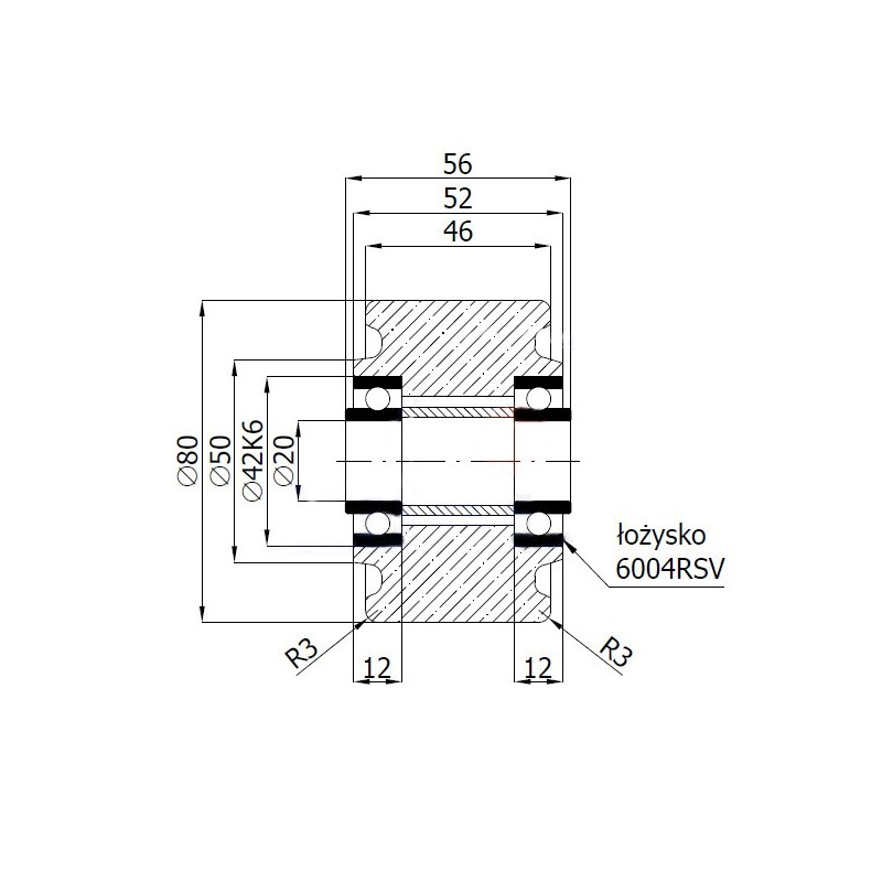 KOŁO ŻELIWNE fi 80mm do dużych obciążeń 600kg -1Z