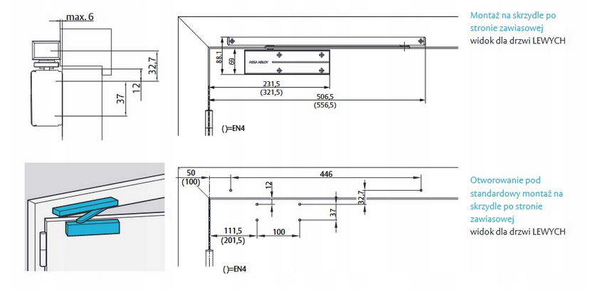 Samozamykacz Assa Abloy DC175 antracyt do drzwi 110cm maksymalna waga 80kg - DC175-7016