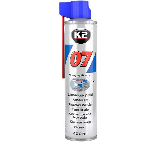 K2 07 smar wielofunkcyjny w sprayu 400 ml, puszka z aplikatorem, widok z przodu