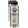 K2 ŁT-43 smar litowy do łożysk, puszka spray 400 ml z aplikatorem, widok z przodu