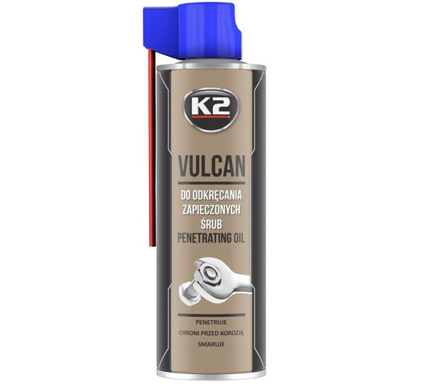 K2 Vulcan odrdzewiacz do śrub, puszka spray 500 ml z aplikatorem, widok z przodu