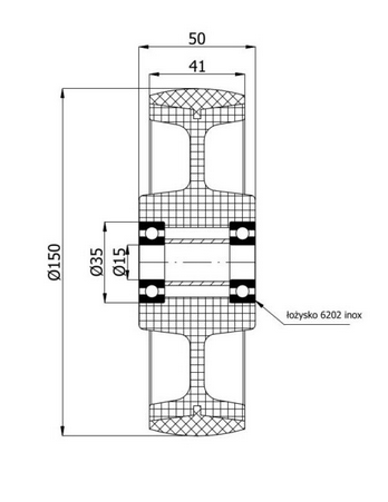 Koło do wózka poliamidowo poliuretanowe ciche fi 150 mm otwór 15 mm - 70BCNX/15