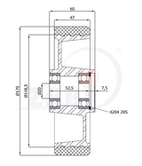 Koło 170x47 do wózka paletowego A170PP, rysunek techniczny z wymiarami